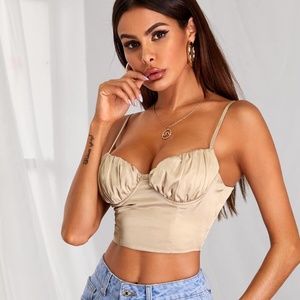 Shein Lace-up Back Ruched Bust Crop Cami Top